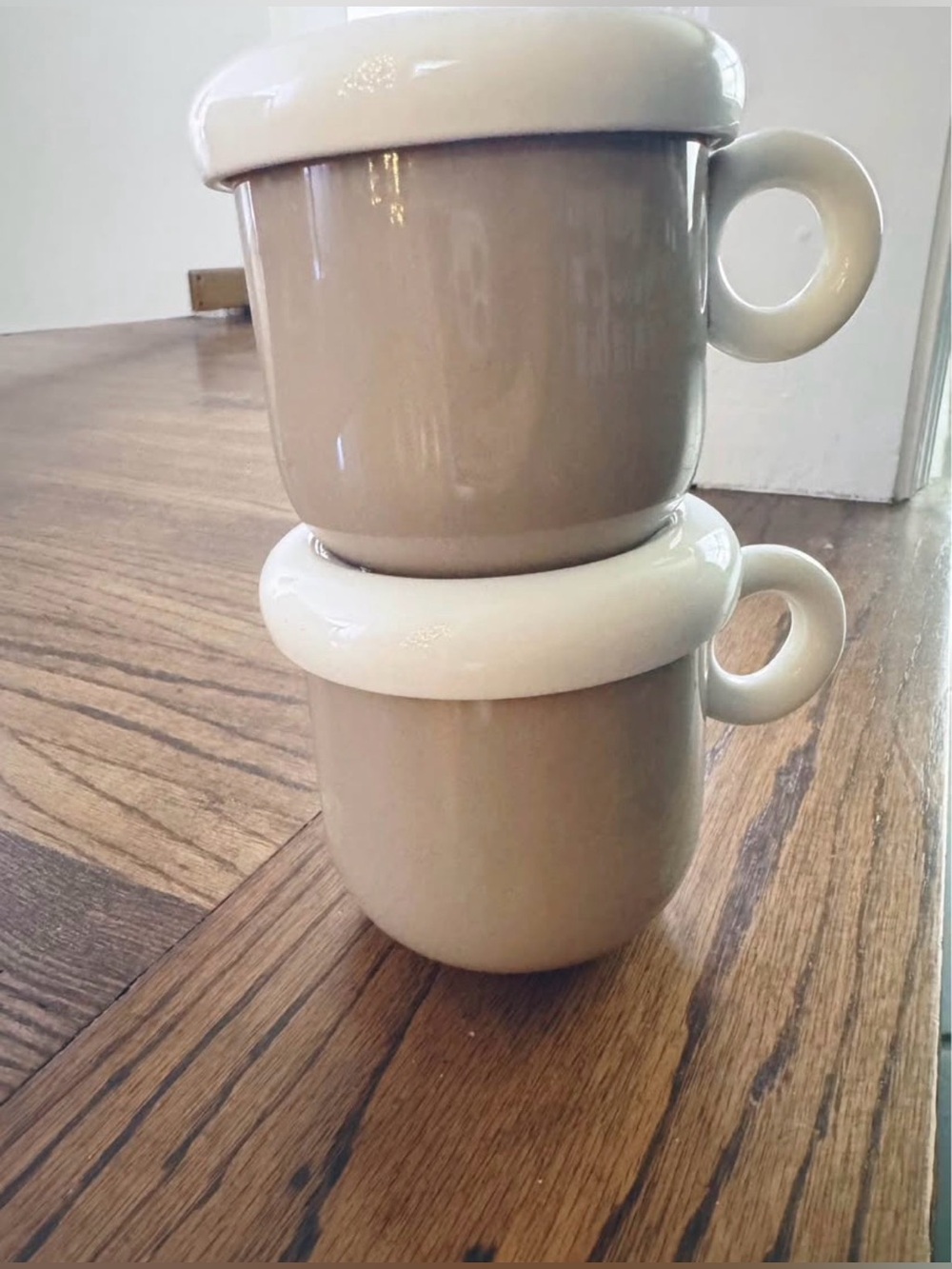 Anthropologie Roma stoneware Ceramic Mug Saucer Set with Taupe Mugs